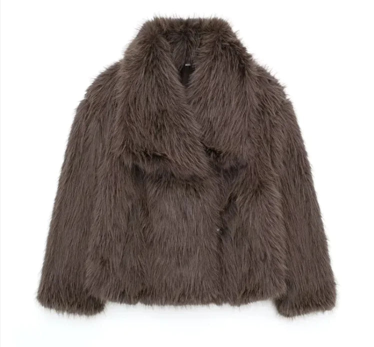 Winter Plush Coat Fashion Thicken Lapel Outwear Casual Long Sleeve Tops Womens Clothing - Trendy Home Mart