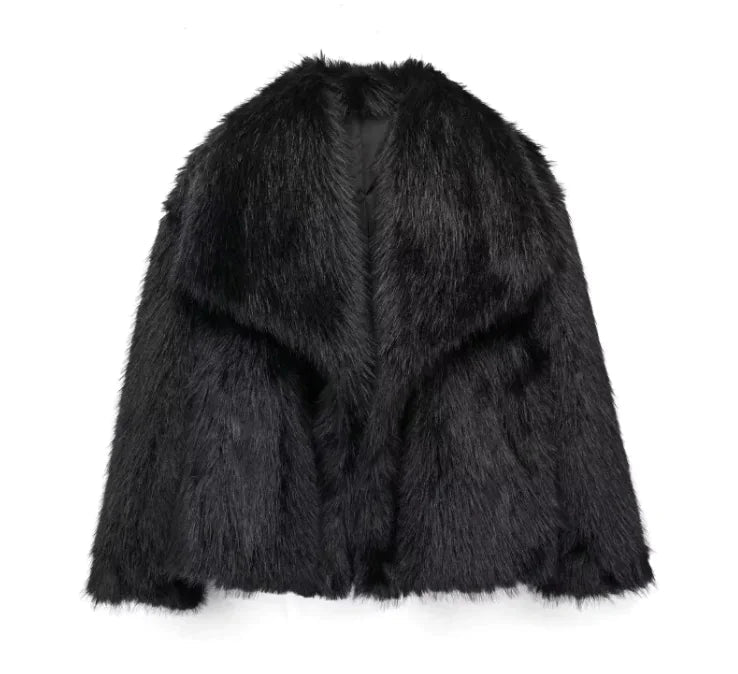 Winter Plush Coat Fashion Thicken Lapel Outwear Casual Long Sleeve Tops Womens Clothing - Trendy Home Mart