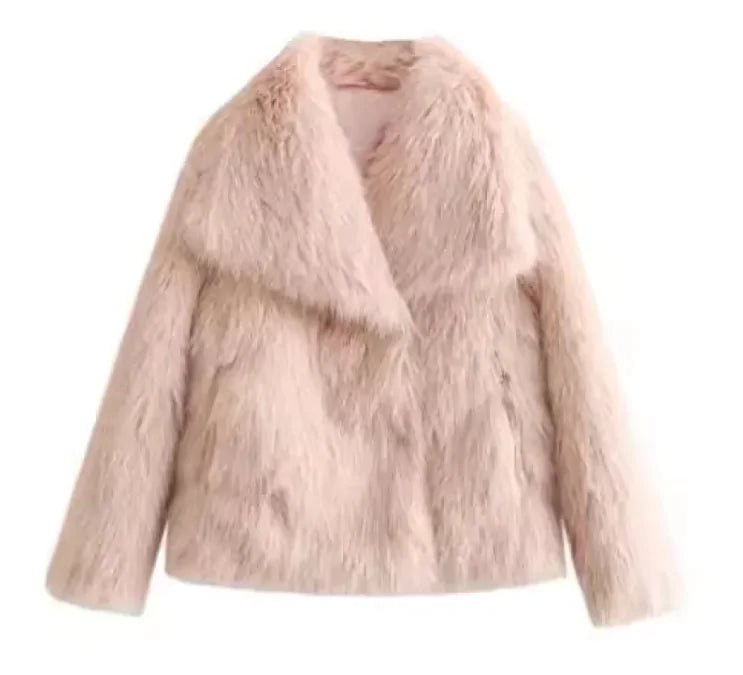 Winter Plush Coat Fashion Thicken Lapel Outwear Casual Long Sleeve Tops Womens Clothing - Trendy Home Mart