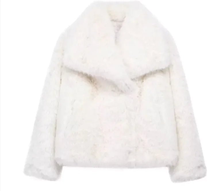 Winter Plush Coat Fashion Thicken Lapel Outwear Casual Long Sleeve Tops Womens Clothing - Trendy Home Mart