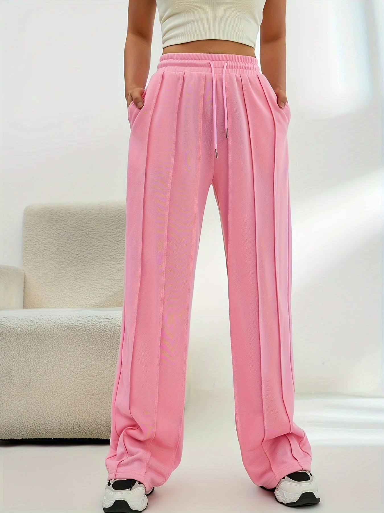 Women's High Waist Wide Leg Pants - Trendy Home Mart