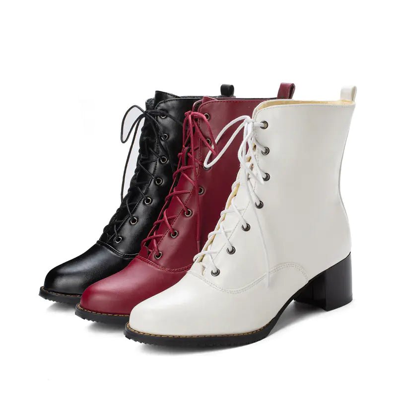 Women's Mid - Calf Chunky Heel Martin Boots - Trendy Home Mart