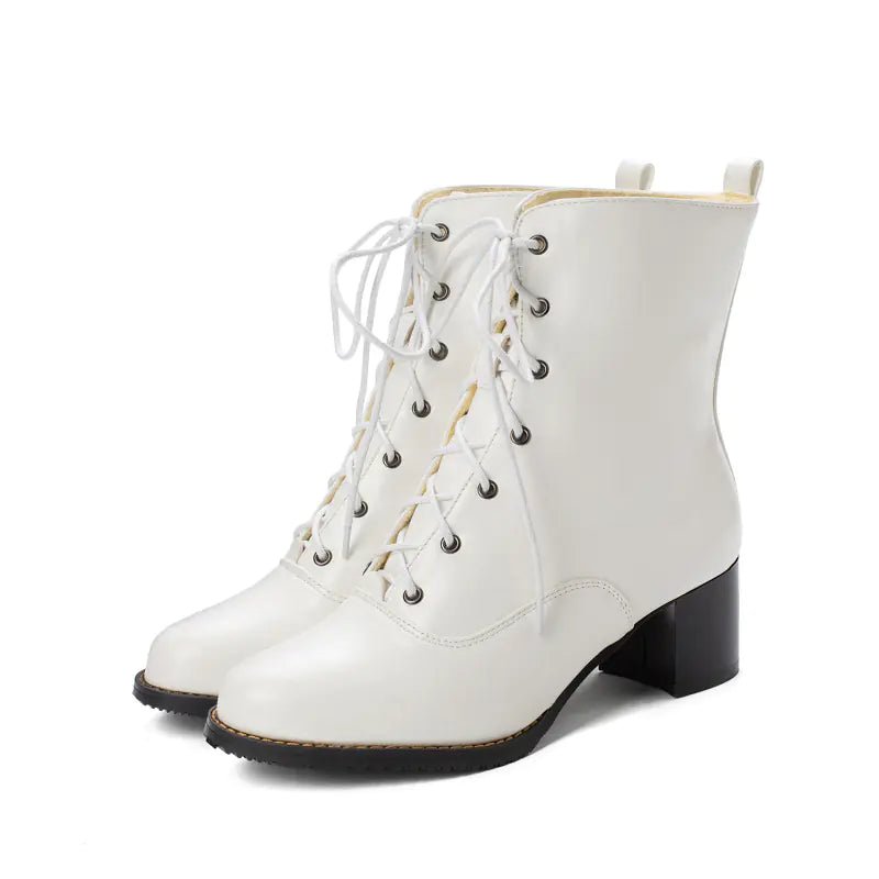 Women's Mid - Calf Chunky Heel Martin Boots - Trendy Home Mart