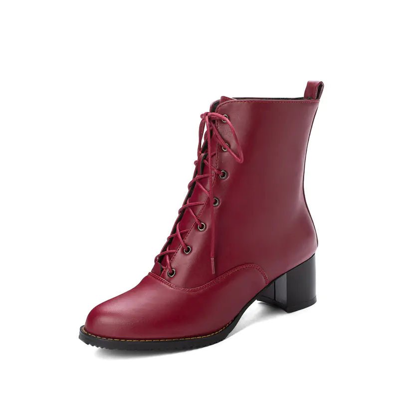 Women's Mid - Calf Chunky Heel Martin Boots - Trendy Home Mart