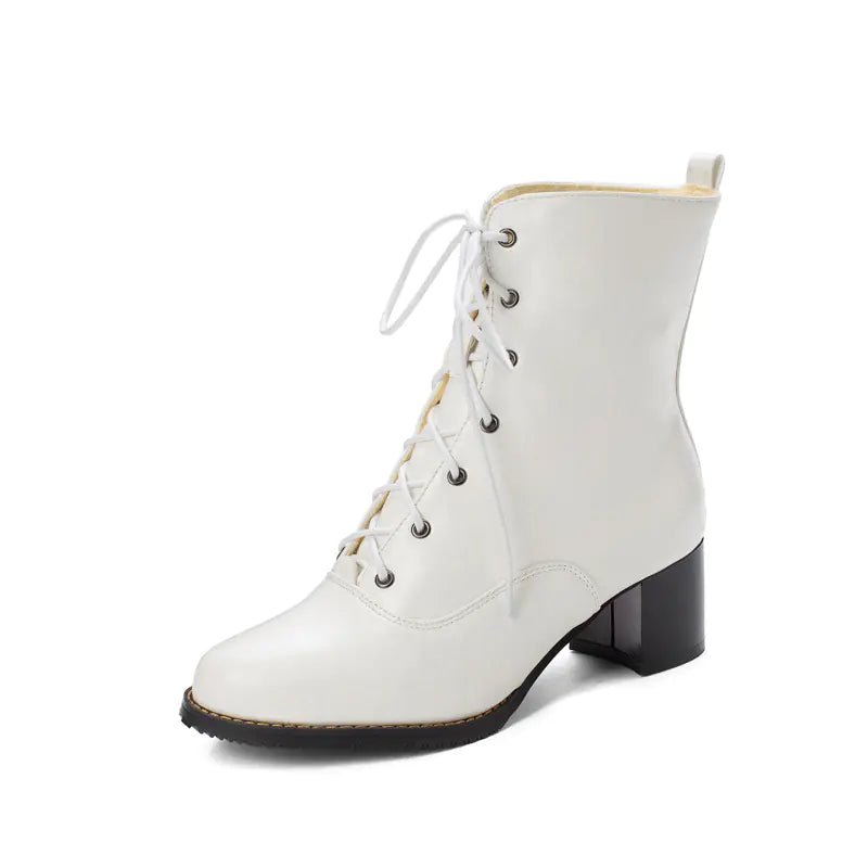 Women's Mid - Calf Chunky Heel Martin Boots - Trendy Home Mart