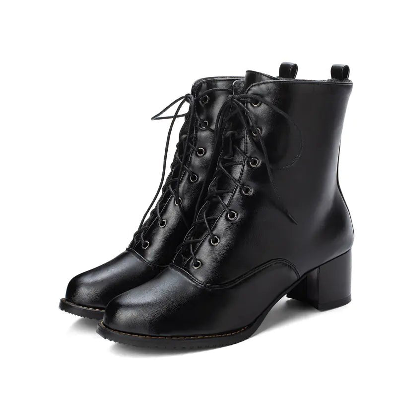 Women's Mid - Calf Chunky Heel Martin Boots - Trendy Home Mart