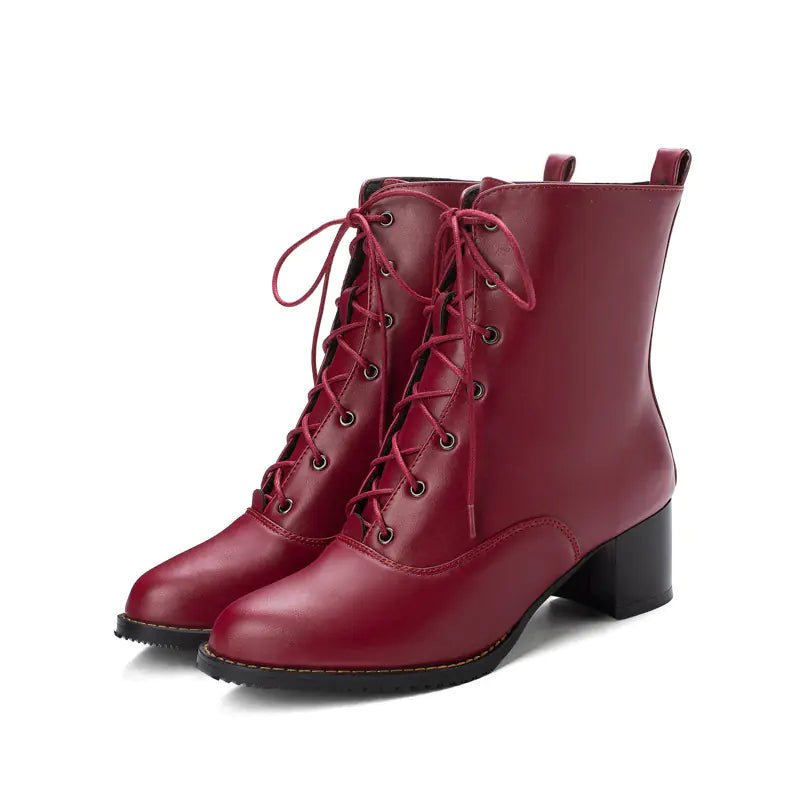 Women's Mid - Calf Chunky Heel Martin Boots - Trendy Home Mart