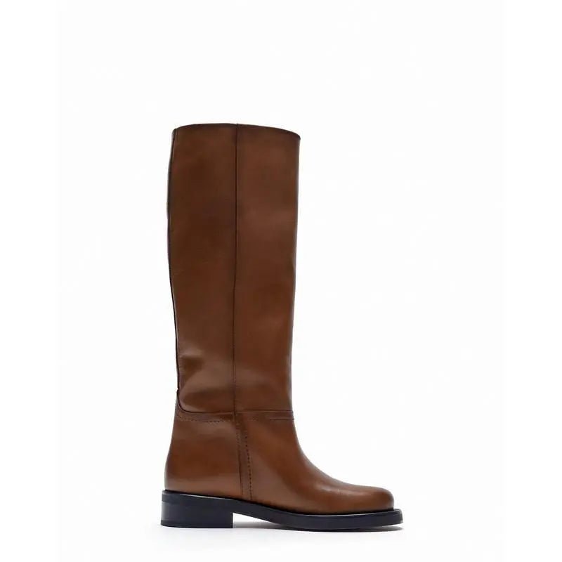 Women's Shoes Brown Vintage Cow Leather High Boots - Trendy Home Mart