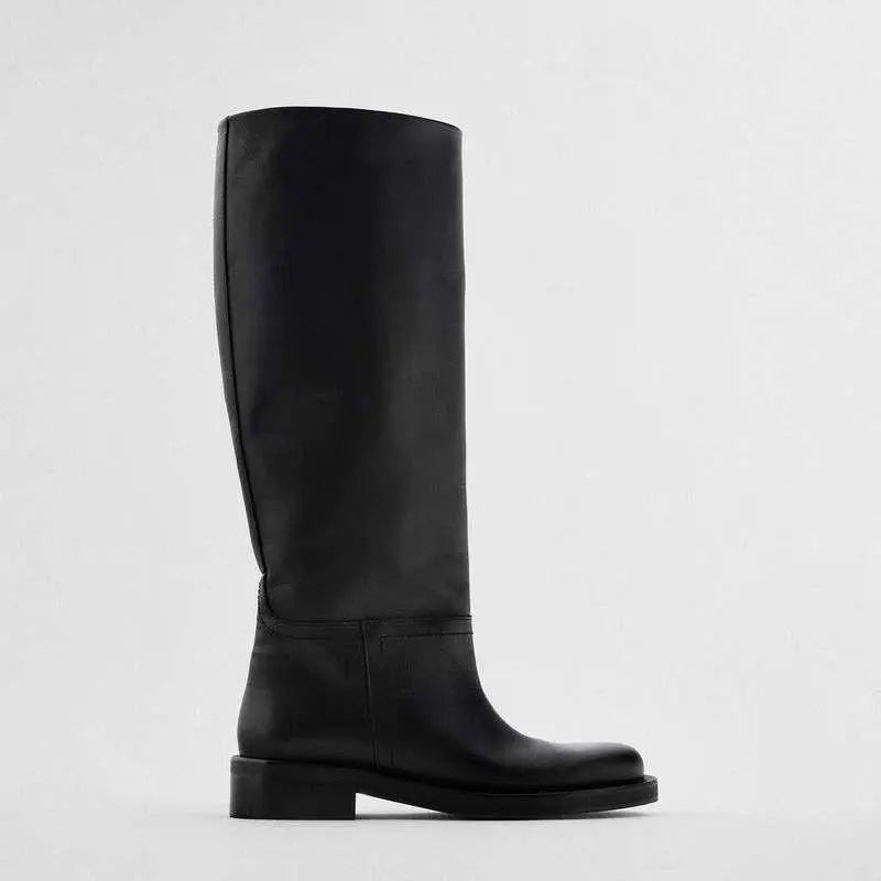 Women's Shoes Brown Vintage Cow Leather High Boots - Trendy Home Mart