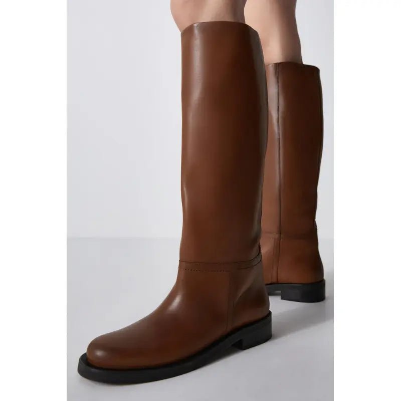 Women's Shoes Brown Vintage Cow Leather High Boots - Trendy Home Mart