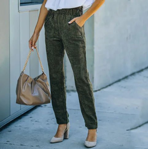 Women's Solid Color Casual Corduroy Pants - Trendy Home Mart