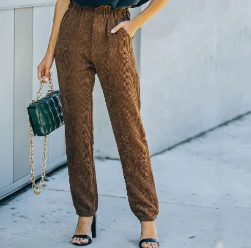 Women's Solid Color Casual Corduroy Pants - Trendy Home Mart
