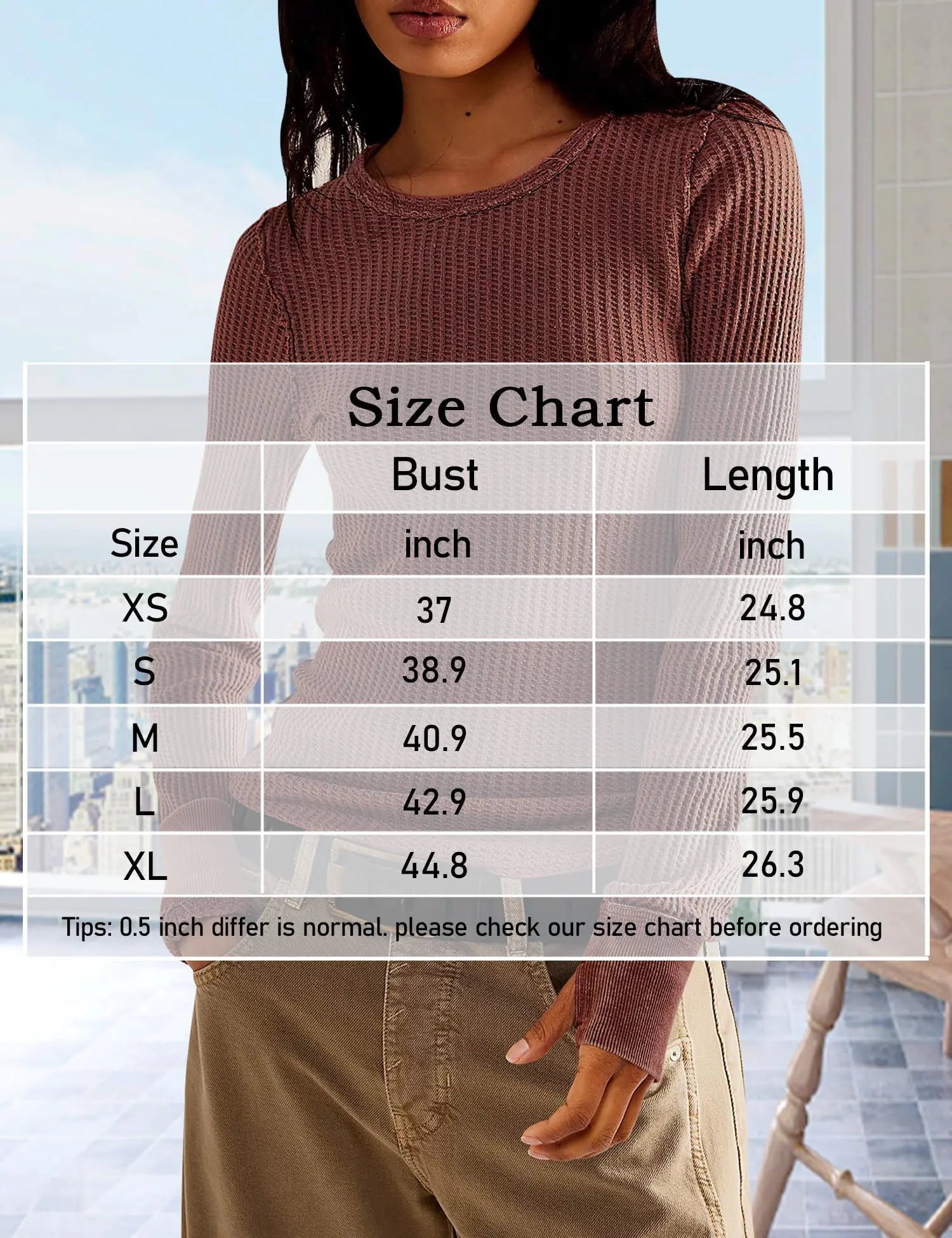 Women's Waffle Knit Tops Long Sleeve Shirts Casual Slim Fitted Crew Neck Pullover Shirts X - Large Black - Trendy Home Mart