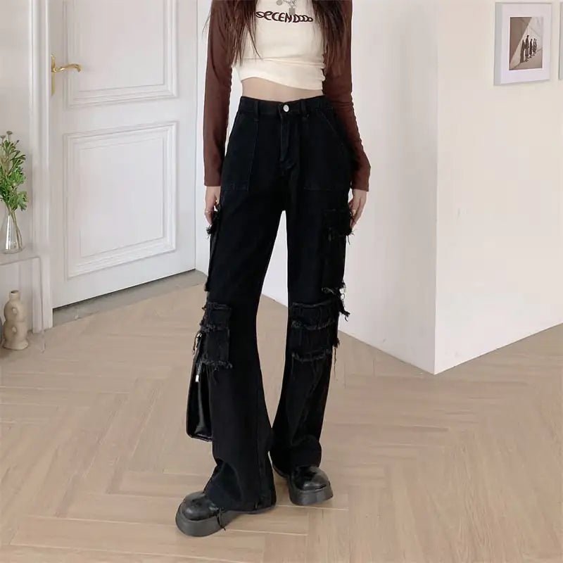 Women's Wide Leg Cargo Jeans Pants - Trendy Home Mart