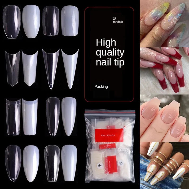 500pcs Natural Clear False Acrylic Nail Tips - Full/Half Cover Tips